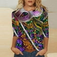 thumbnail image 1 of Aloohaidyvio Tops for Women,Mardi Gras Masks Womens Round Neck Spliced Printed Seven Sleeve T-Shirt Top,Mardi Gras Clothing Women, 1 of 5