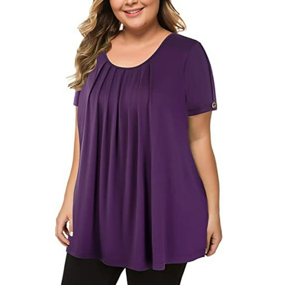 Aloohaidyvio Tops Clearance,Plus-Size Woman Short Sleeve Tops T-Shirt Solid Loose Short