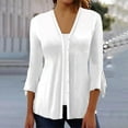 thumbnail image 1 of Aloohaidyvio Tops Fashion Women Summer 3/4 Sleeve Cardigan Solid Color Casual Blouse Tops, 1 of 5