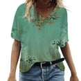 thumbnail image 1 of Aloohaidyvio Tops Womens Fashion Casual Scenic Flowers Printing V-Neck T-Shirt Tops, 1 of 5