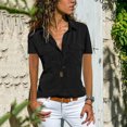 thumbnail image 1 of Aloohaidyvio Tops for Women,Women Casual Solid Short Sleeve Turn Down Collar Pockets Buttons Shirt Tops, 1 of 5