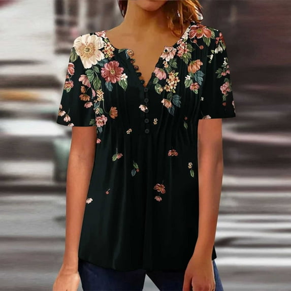 Aloohaidyvio Tops for Women,Women Fashion Casual Printing Shirts Short Sleeve Loose Tee Tops Tunic Blouse