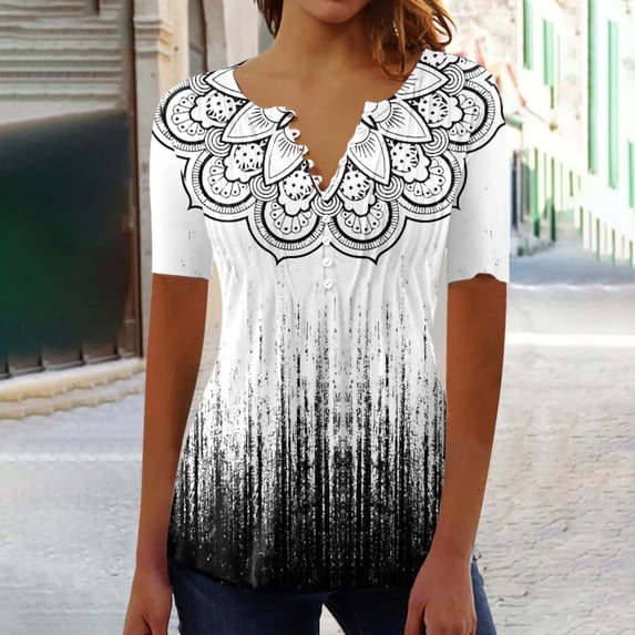Aloohaidyvio Tops for Women,Women Fashion Casual Printing Shirts Short Sleeve Loose Tee Tops Tunic Blouse