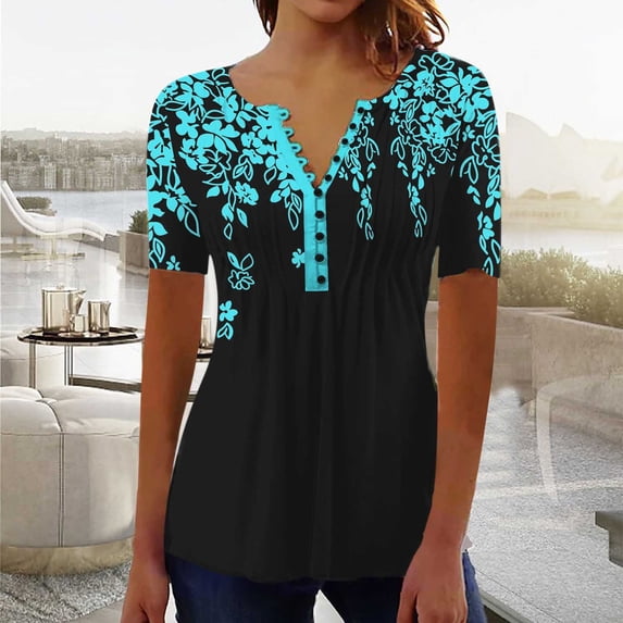 Aloohaidyvio Tops for Women,Women Fashion Casual Printing Shirts Short Sleeve Loose Tee Tops Tunic Blouse