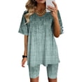 thumbnail image 1 of Aloohaidyvio Tops Clearance,Women Fashion V-Neck Blouse Short Sleeve Tops Shorts Casual Suit Sets, 1 of 4