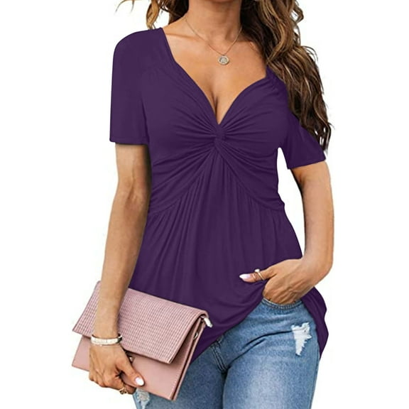 Aloohaidyvio Tops for Women,Womens Casual V-Neck Bow Sexy Short-Sleeved T-Shirt Top