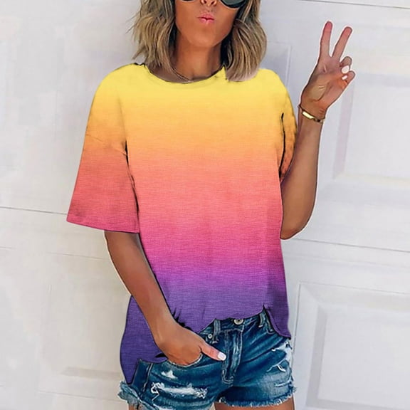 Aloohaidyvio Tops for Women,Womens Fashion Casual Loose Printing Round Neck T-Shirt Tops