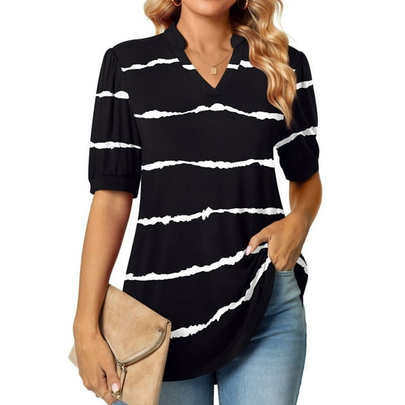 Aloohaidyvio Tops for Women,Womens Fashion T-Shirt Short Sleeves Puff Sleeve Blouse V-Neck Casual Tops