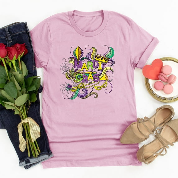 Aloohaidyvio Tops for Women,Womens Mardi Gras Mask Glitter Print Round Neck Short Sleeve Loose Tops,Mardi Gras Clothing Women