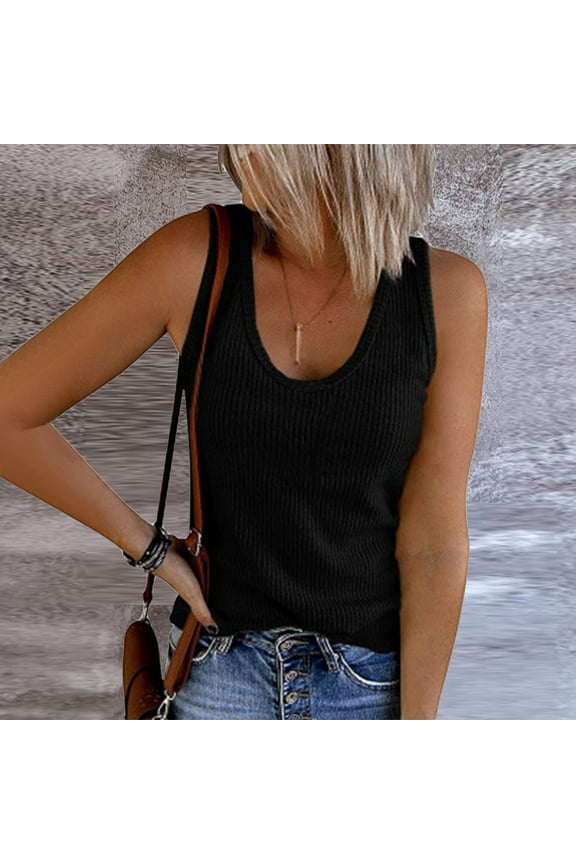 Tops for Women,Womens Solid Tank Tops Sleeveless U-Neck Base Shirt Summer Casual Workout Tees