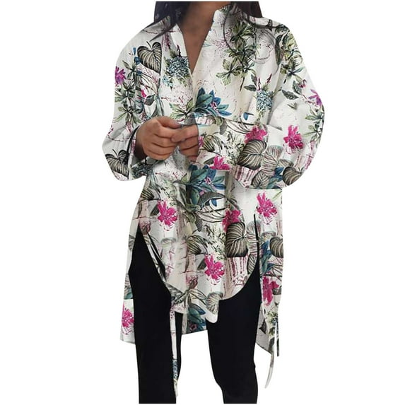 Aloohaidyvio Tops for Women,Womens Top Loose Short Front Long Back Lace-Up Slim Shirt Long Sleeve Shirt