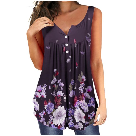Aloohaidyvio Tops for Women,Womens Tops Casual Sleeveless Crewneck Print Pullover Tank Shirt