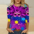 thumbnail image 1 of Aloohaidyvio Tops Long Sleeves,Womens Mardi Gras Printing Round-Neck Stitching 3/4 Sleeve T-Shirt Blouse,Mardi Gras Clothing Women Clearance, 1 of 5