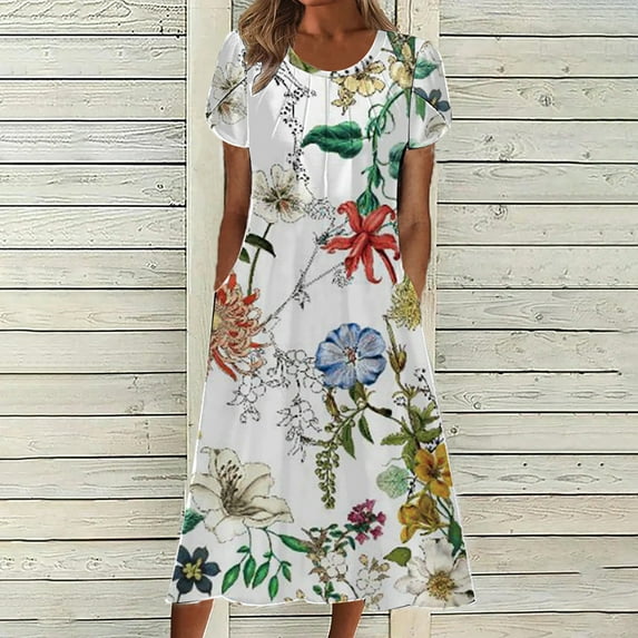 Aloohaidyvio Tops for Women ,Fashion Women Casual Summer Short Sleeve Pockets Dress