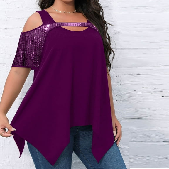 Aloohaidyvio Tops Plus Size,Womens Fashion Casual Round Neck Short Sleeve Loose Comfortable Blouse Tops