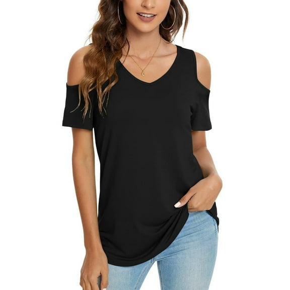 Aloohaidyvio Tops Plus Size,Womens Fashion Casual Solid V-Neck Short Sleeve Loose T-Shirt Pullover Tops
