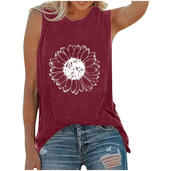 Aloohaidyvio Tops Plus Size,Womens Vintage Casual Crewneck Printed Tank Tops