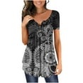 thumbnail image 1 of Aloohaidyvio Tops,Women Fashion V- Neck Floral Printed Tunic Tops Buttons Short Sleeve T-Shirt, 1 of 5