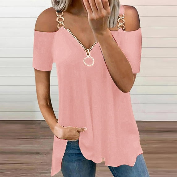 Aloohaidyvio Tops,Women Solid V-Neck Short Sleeve Strapless T Shirt Polluver Blouse Tank Tops
