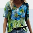 thumbnail image 1 of Aloohaidyvio Terra and Sky Tops for Women Womens Blouse Plus Size Short Sleeve Print V-Neck Tops Tee T-Shirt, 1 of 4