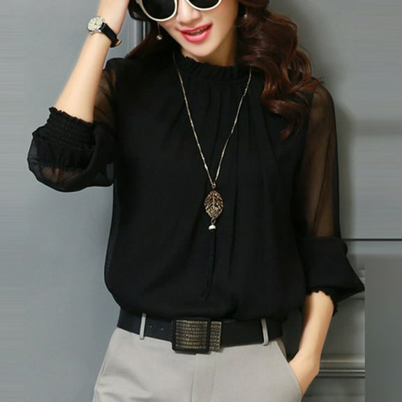 Aloohaidyvio Tops,Womens Casual Long Sleeve O-Neck Solid Patchwork Loose Short Tops