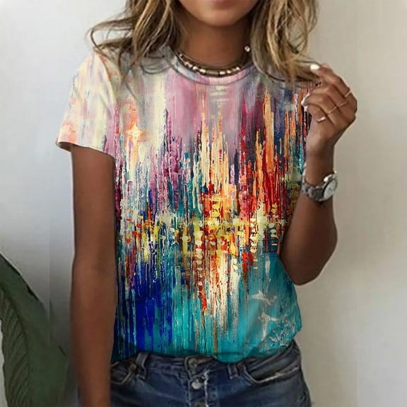 Aloohaidyvio Tops,Womens Casual Loose Floral Print Crewneck Printed Short Sleeve T-Shirt Tops