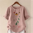 thumbnail image 1 of Aloohaidyvio Tops,Womens Plus Size Round-Neck Short Sleeve Print Buttons Cotton Linen Vintage Tops, 1 of 6