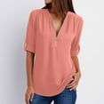 thumbnail image 1 of Aloohaidyvio Tops,Womens Summer Long Sleeve Shirts Zip Casual Tunic V-Neck Rollable Blouse Tops, 1 of 6