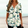 thumbnail image 1 of Aloohaidyvio Tops,Womens Summer Tops V Neck T Shirts Printed Tops Button Loose Casual Tshirts, 1 of 5