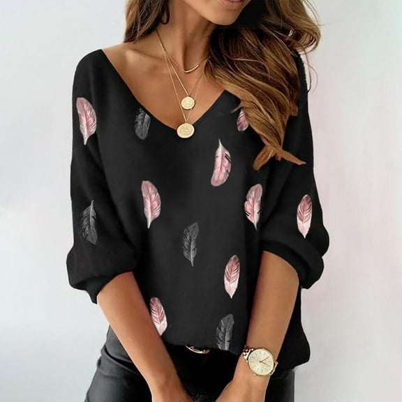 Aloohaidyvio Tops and Blouses ,Women Print Long Sleeve V-Neck Blouse Pullover Tunic Tops Shirt