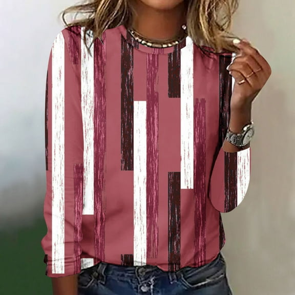 Aloohaidyvio Tops and Blouses ,Women Tops Casual Long Sleeve Printing Round Neck Loose T-Shirt Blouse