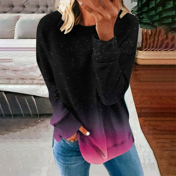 Aloohaidyvio Tops and Blouses ,Womens Casual Crew-Neck Long-Sleeved Fashion Printed Hoodie No Hoodie