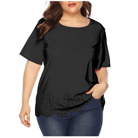 Aloohaidyvio Tops for Women,Womens Plus Size Tops Short Sleeve Round Neck Temperament and Leisure Shirt
