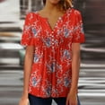 thumbnail image 1 of Aloohaidyvio Tops for Women,Womens Summer Sexy Fold Printed Regular Women Short Sleeves V Neck Button Tops Blouse, 1 of 5