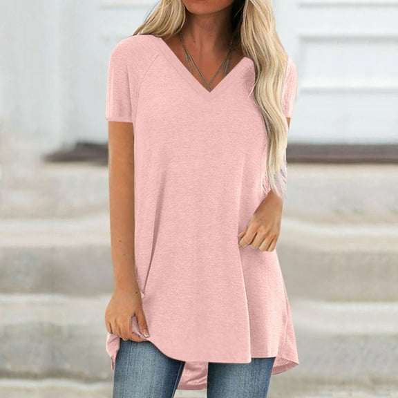 Aloohaidyvio Tops for Women,Womens Summer Solid V Neck Loose Short Sleeve Tops T-Shirt Blouse