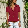 thumbnail image 1 of Aloohaidyvio Tops for Womens ,Women Casual Solid Short Sleeve Turn Down Collar Pockets Buttons Shirt Tops, 1 of 5