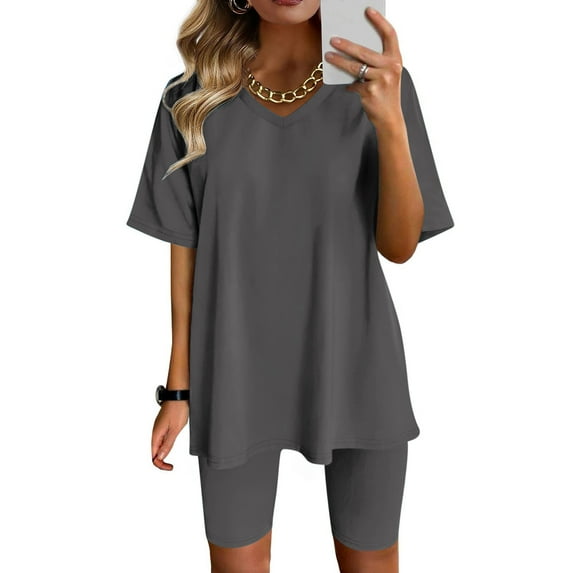 Aloohaidyvio Tops for Womens ,Womens Fashion V-Neck Blouse Short Sleeve Tops Shorts Casual Suit Sets
