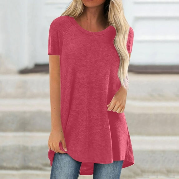 Aloohaidyvio Tops for Womens ,Womens Summer Solid Round Neck Loose Short Sleeve Tops T-Shirt Blouse