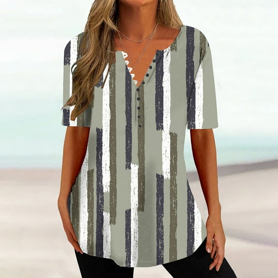 Aloohaidyvio Tunic Tops for Women ,Womens Tops Print Casual Loose Short Sleeve V-neck Shirt