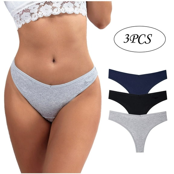 Aloohaidyvio Underwear for Women,3PCS Womens Cotton Thong Panties Sexy V Waist Female Underpants,Underwear Women Pack L