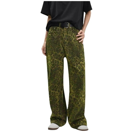 Aloohaidyvio Unisex Y2k Baggy Jeans Leopard Print Jeans for Women Men Aesthetic Pants Vintage Oversize Denim Pants Cargo Pants