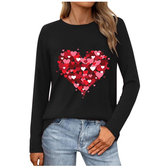 Aloohaidyvio Valentine's Day Crew Neck Pullover Shirts Women Long Sleeve Love Heart T Shirt Graphic Lover Gift Mother’s Day