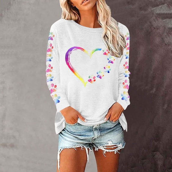 Aloohaidyvio Valentines Day Shirts Women Love Heart Graphic Valentines Shirt Casual Valentines Long Sleeve Pullover Top