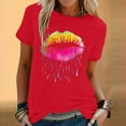 thumbnail image 1 of Aloohaidyvio Vintage T-Shirts for Women,Womens Fashion Colorful Lips Printed Short Sleeve T-Shirt Round Neck Loose Retro Tops, 1 of 6