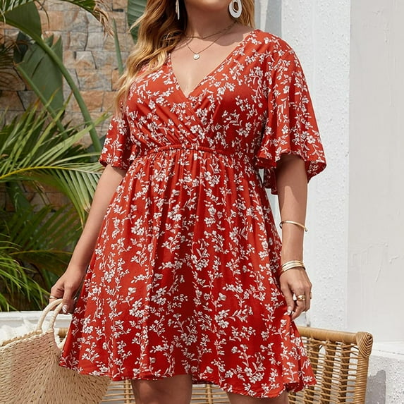 Aloohaidyvio Wedding Guest Dresses for Women,Women Dress Summer Casual Short Sleeve V Neck Printed Sleeve Dresses, Womens Dresses