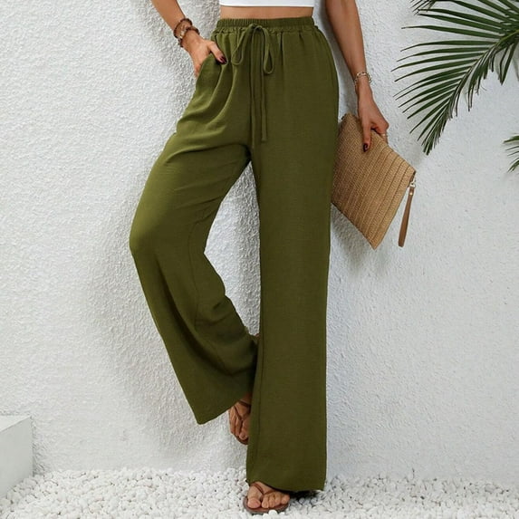 Aloohaidyvio Pants for Women Wide Leg Dress Pants Women's High Waisted Business Casual Trousers Army Green L
