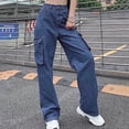 thumbnail image 1 of Aloohaidyvio Wide Leg Jeans for Women Summer High Waisted Cargo Denim Pants Y2K Casual Trousers with 6 Pockets, 1 of 8