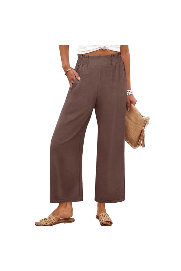 Wide Leg Linen Pants for Women Summer High Waisted Palazzo Trousers Beach Vacation Flowy Pants