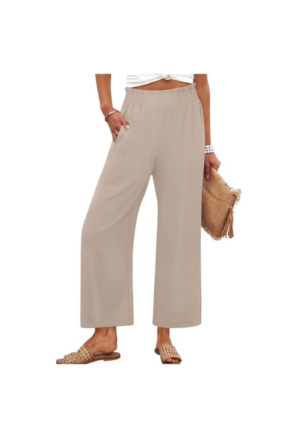 Wide Leg Linen Pants for Women Summer High Waisted Palazzo Trousers Beach Vacation Flowy Pants