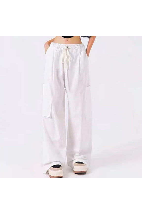 Wide Leg Pants Woman Plus Size,Juniors Cargo Pants, Cargo Pants Elastic High Waist Sports Street Style Multi Pocket Cargo Wide Leg Pants Woman Plus Size Size S